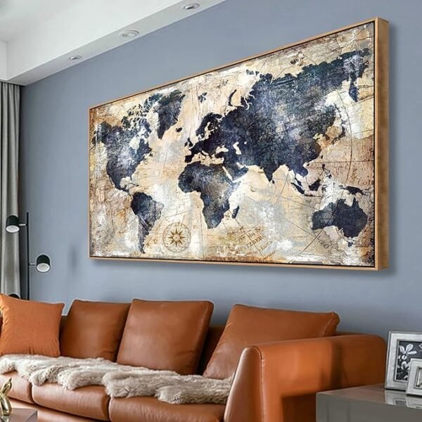Framed World Map Wall Art: Elegant Global Home Decor